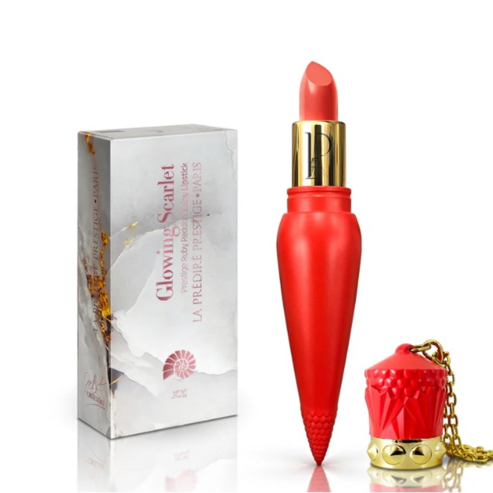 Glowing Scarlet La Prestige Paris Diamond Red Shiny Lipstick NIB